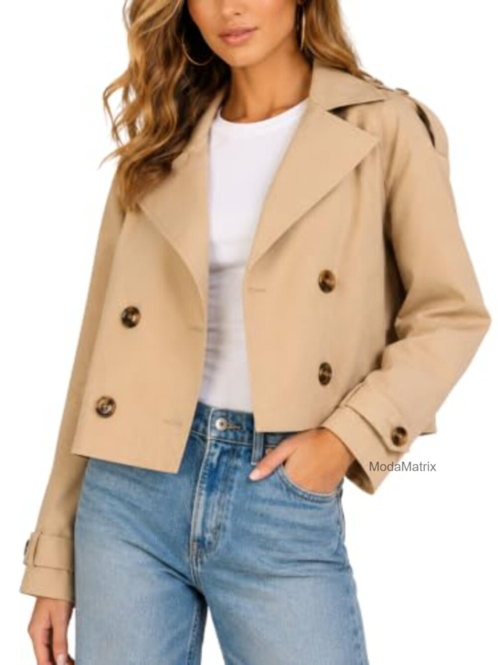 Women's Oversized Cropped Lapel Jacket Double-Breasted Trench